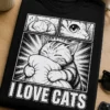 Majica z napisom I LOVE CATS in črno-belim manga motivom mačke