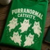 Majica z napisom PURRANORMAL CATIVITY. in motivom petih mačjih duhov