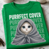 Majica z napisom PURRFECT COVER in prikupnim obrazom mačke, zavite v odejo