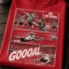 Majica z napisom MAN I LOVE FOOTBALL GOOOAL in retro stripovskim nogometnim motivom