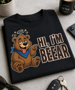 Majica z napisom HI, I'M BEEAR in risanim opitim medvedom