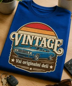 Retro majica z napisom Vintage Vsi originalni deli v obrabljenem slogu