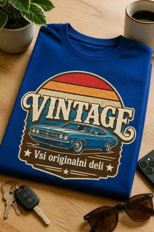Retro majica z napisom Vintage Vsi originalni deli v obrabljenem slogu
