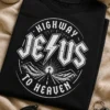 Majica z napisom HIGHWAY JESUS TO HEAVEN v vintage rock parodija slogu
