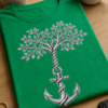 Majica z ilustracijo sidra, vrvi in drevesa življenja v črno-beli tattoo-style izvedbi