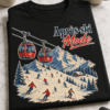 Majica z napisom Après-ski Mode in retro alpskim motivom z gondolami ter smučarji