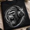 Majica z motivom rohneče gorile z DJ slušalkami v črno-sivem street-art slogu