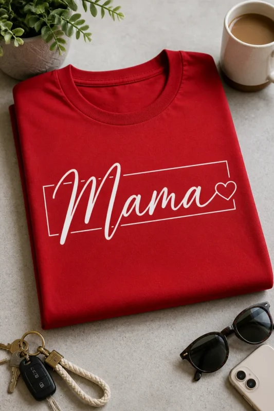 Majica za mamo z napisom Mama v elegantnem minimalističnem slogu s srčkom