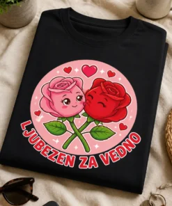 Majica z napisom LJUBEZEN ZA VEDNO in motivom dveh zaljubljenih vrtnic