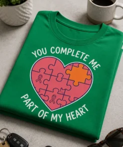 Majica z napisom YOU COMPLETE ME PART OF MY HEART in srcem iz koščkov sestavljanke