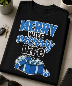 Majica z napisom MERRY WIFE merry life in ilustracijo daril