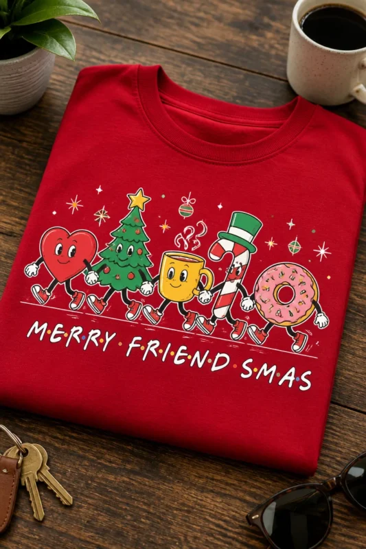 Majica z napisom MERRY FRIEND-SMAS za prijatelje in praznično druženje