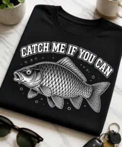 Majica z napisom CATCH ME IF YOU CAN in vintage motivom ribe