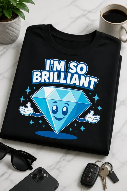 Majica z napisom I'M SO BRILLIANT in simpatičnim modrim diamantkom