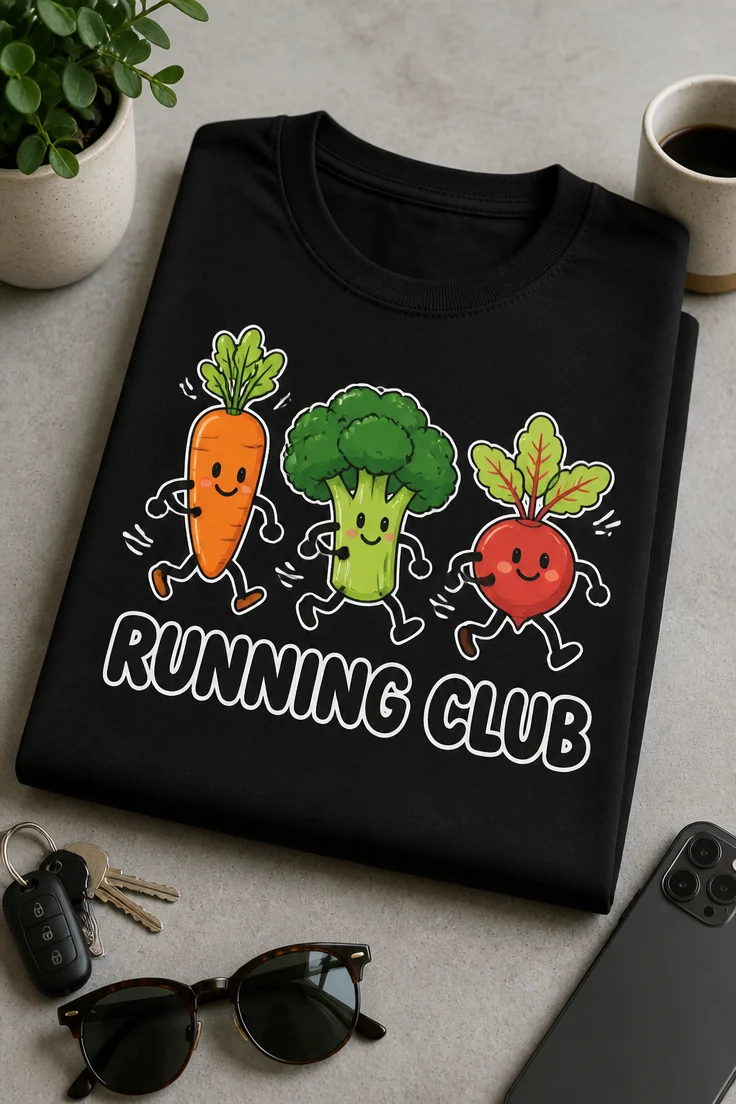 Majica z napisom RUNNING CLUB in motivom treh tekaških zelenjav