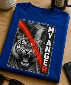 Majica z napisom DON'T WANT TO CONTROL MY ANGER in rjovečim tigrom v grunge slogu