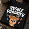 Praznična majica z napisom Vesele praznike in prikupnim jelenčkom