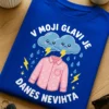 Majica z napisom V MOJI GLAVI JE DANES NEVIHTA in prikupnim motivom oblakov, strel in dežja