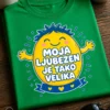 Majica z napisom MOJA LJUBEZEN JE TAKO VELIKA in prikupnim rumenim risanim likom