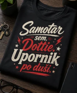 Majica s potiskom z napisom Samotar sem, Dottie. Upornik po duši. v retro tipografiji za odrasle