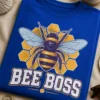 Majica z ilustrirano čebelo, satovjem in napisom BEE BOSS