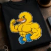 Nabildana rumena račka z utežjo na smešni majici za fitnes navdušence