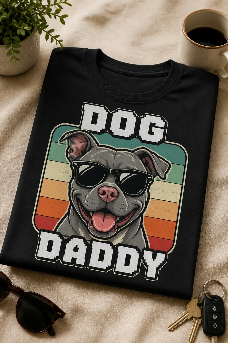 Majica z napisom DOG DADDY in retro motivom psa s sončnimi očali