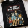 Majica z napisom NOT YOUR USUAL SUSPECTS in retro postavitvijo živalskih osumljencev