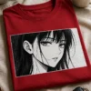 Majica z motivom črno-belega manga portreta dekleta v pravokotnem kadru