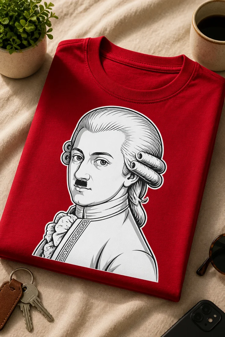 Majica z motivom Mozart s brčicami v parodičnem slogu