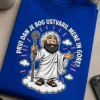 Majica z napisom PRVI DAN JE BOG USTVARIL MENE IN GORE! in risano ilustracijo Boga na oblakih