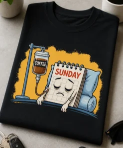 Majica z napisom COFFEE SUNDAY in motivom utrujene nedelje na kavni infuziji