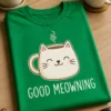 Majica z napisom GOOD MEOWNING in ilustracijo prikupne skodelice v obliki mačke