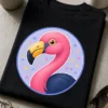Majica z motivom flaminga v krožnem emblemu