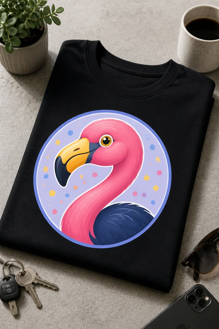 Majica z motivom flaminga v krožnem emblemu