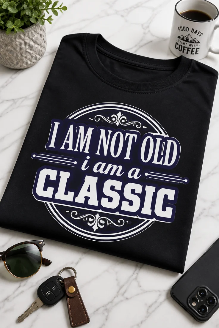 Majica z vintage tipografskim napisom I AM NOT OLD i am a CLASSIC v retro znački