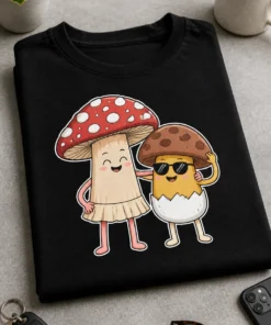 Majica z motivom dveh prikupnih objemajočih se gob