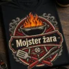 Vintage BBQ majica z napisom Mojster žara, žarom, plameni in orodjem za žar