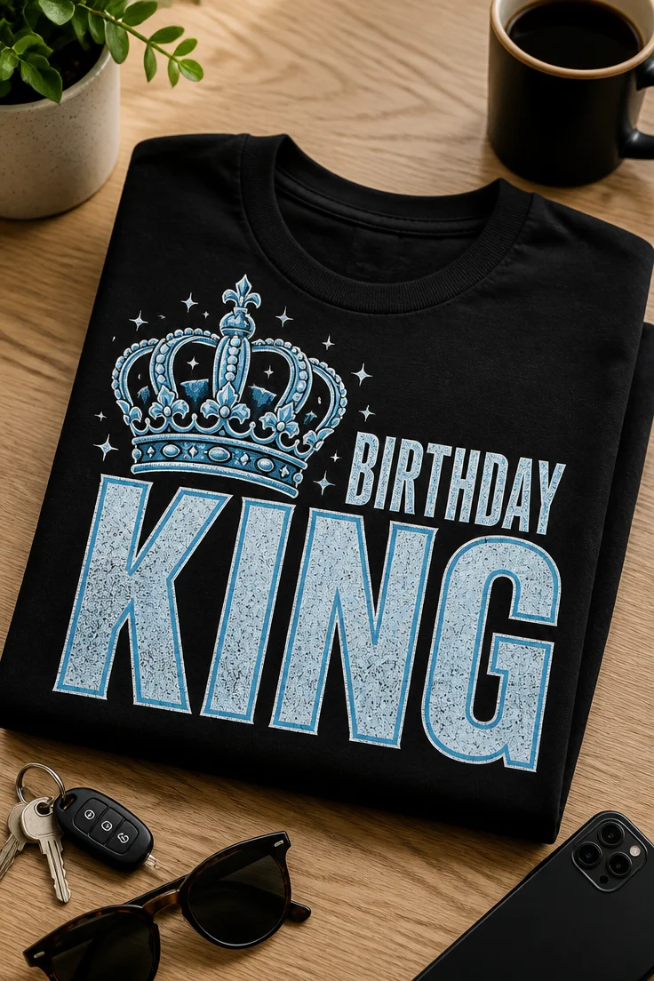 Majica z napisom BIRTHDAY KING in krono za slavljenca