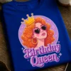 Majica za slavljenko z napisom Birthday Queen in retro portretom ženske s krono