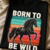 Majica z napisom BORN TO BE WILD in retro motivom konja