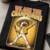 Majica z napisom WE ARE THE CHAMPIGNONS in retro motivom pojoče gobe z mikrofonom