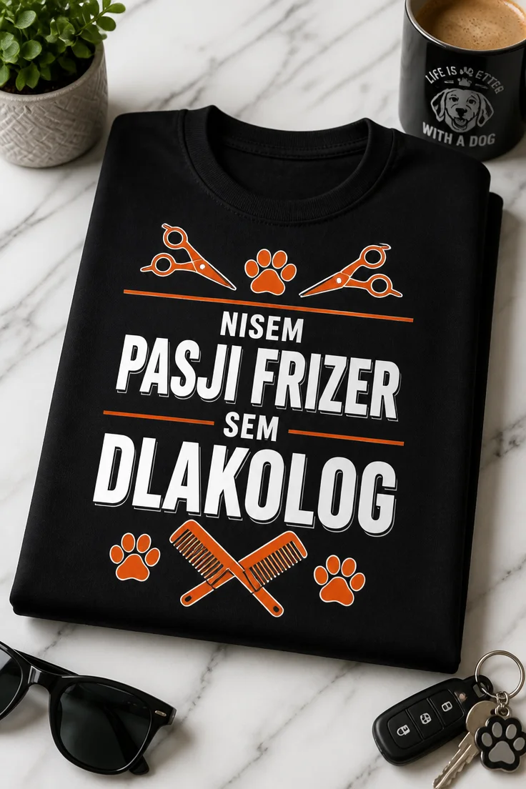 Majica z napisom NISEM PASJI FRIZER SEM DLAKOLOG za pasje frizerje